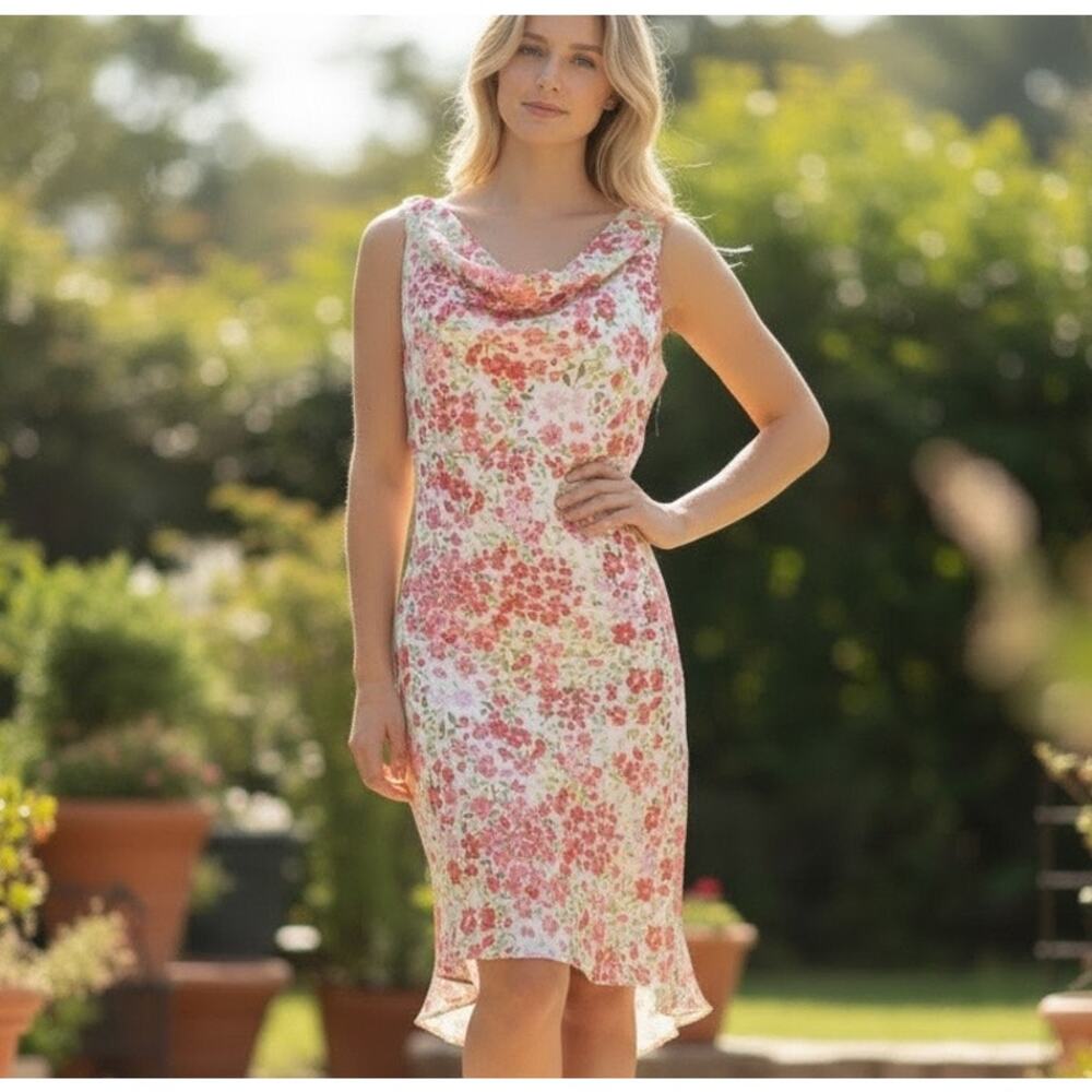My Michelle Dress Floral 90s Y2K Fairy Summer Pink Orange 9/10 Midi Vtg Formal